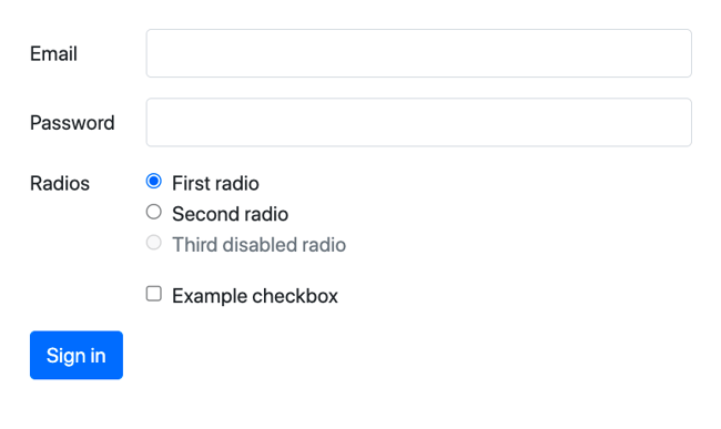 Bootstrap horizontal form example displays labels and associated form controls in same horizontal row